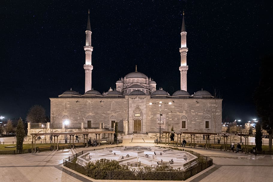mosque, night, night photography, architecture, architectural photography, HD wallpaper