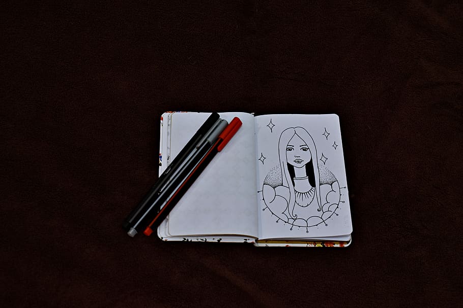 Woman's Portrait Sketch, black background, close-up, drawing HD wallpaper