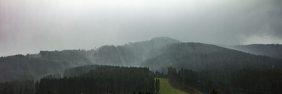 mountain ranges, fog, tree, scenics - nature, beauty in nature HD wallpaper