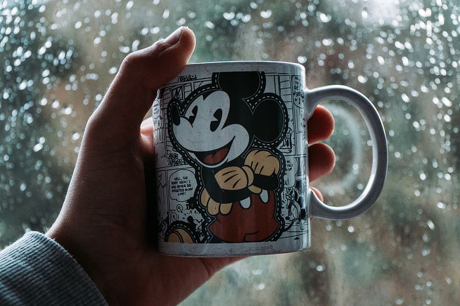 Disney Mickey Mouse mug, human hand, one person, human body part, HD wallpaper