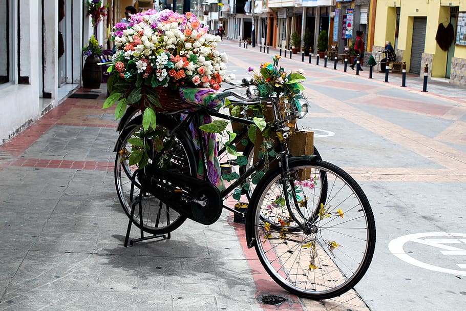 ecuador, cotacachi, transportation, bicycle, architecture, flower HD wallpaper