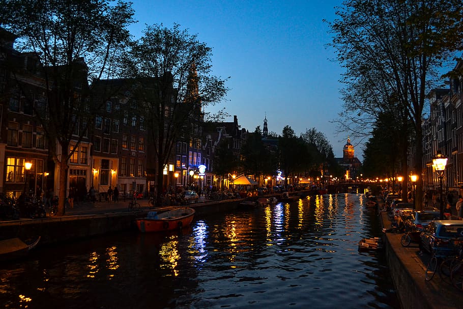 netherlands, amsterdam, illuminated, water, building exterior HD wallpaper