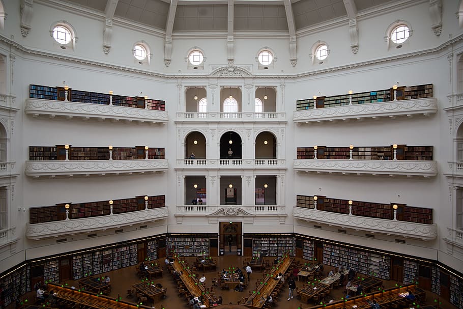 library interior, building, city, melbourne, indoors, architecture HD wallpaper