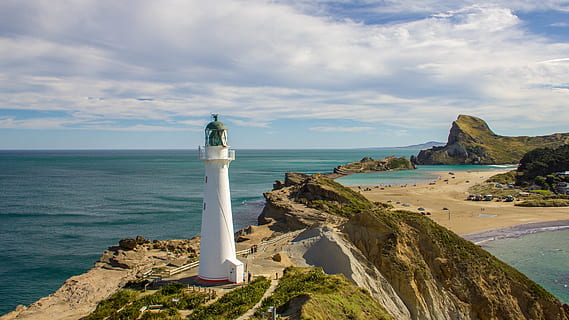 white lighthouse, architecture, building, tower, beacon, sea HD wallpaper