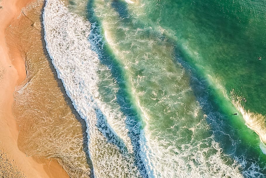 Ocean Wave and Shore during Day, aerial photography, aerial shot, HD wallpaper