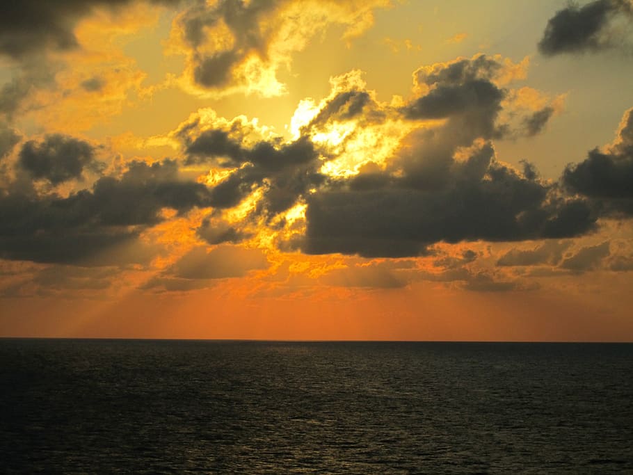 sunset, beach, sea, ocean, water, sky, sunrise, nature, dusk HD wallpaper