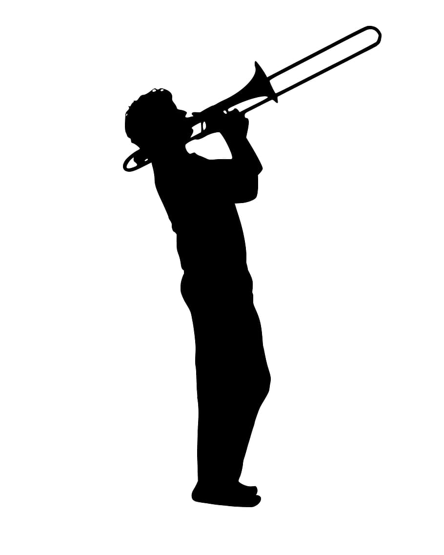 silhouette, musician, jazz, trombone, play, player, instrument