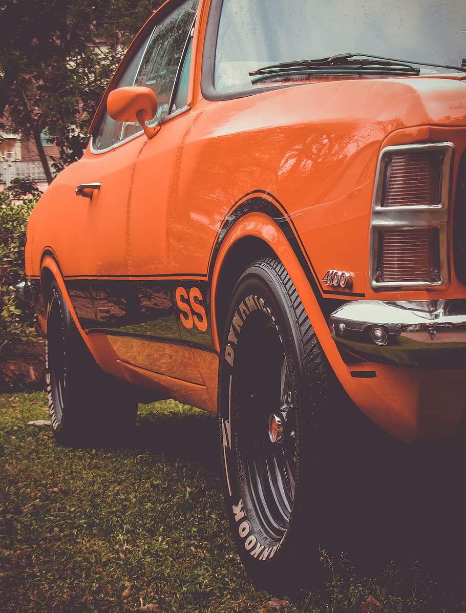 closed orange coupe, car, automobile, vehicle, transportation HD wallpaper