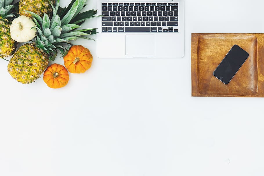 two round pumpkins, fruit, pineapple, plant, food, computer keyboard HD wallpaper