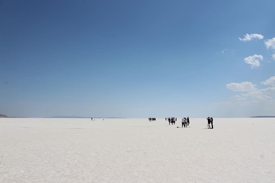 salt, lake, white, sky, land, group of people, real people HD wallpaper