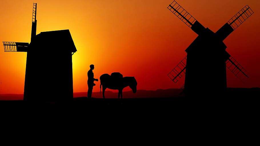 sunset, wind mill, meunier, grind, pierre, energy, old, flour HD wallpaper