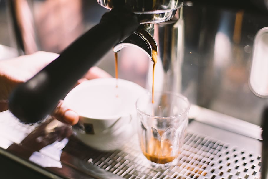 coffee, pouring, coffee machine, pouring coffee, espresso, coffee making HD wallpaper