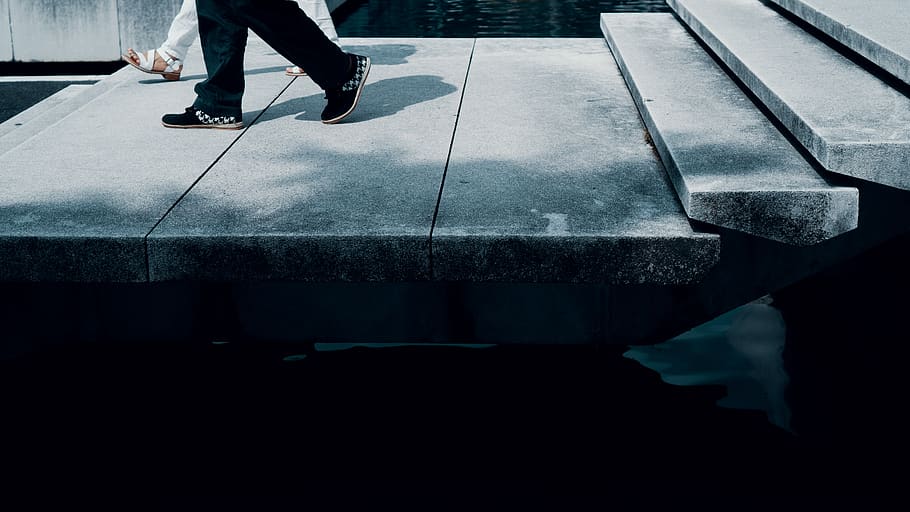 Two People Walking on Concrete Pavement, daylight, pathway, shadows HD wallpaper