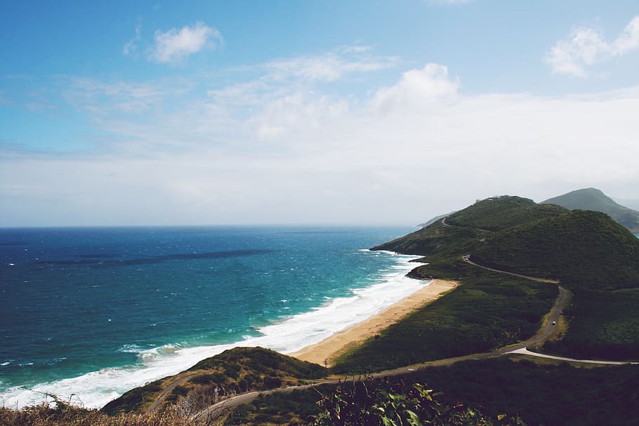 blue, sky, clouds, beach, sand, ocean, water, waves, shore HD wallpaper