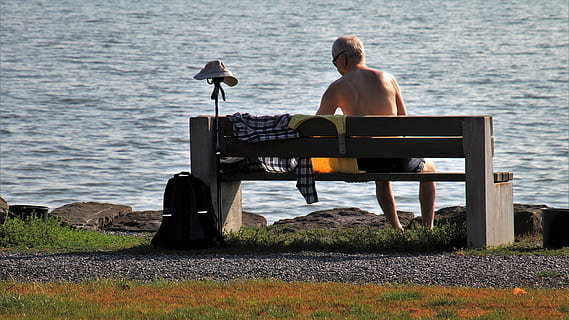 bench, seat, relaxation, one, water, lake, contemplation, rest HD wallpaper
