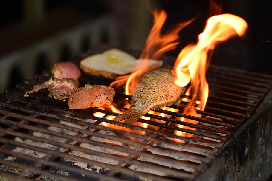 fire, bbq, grill, smoked, food, barbecue, barbeque, grilling HD wallpaper