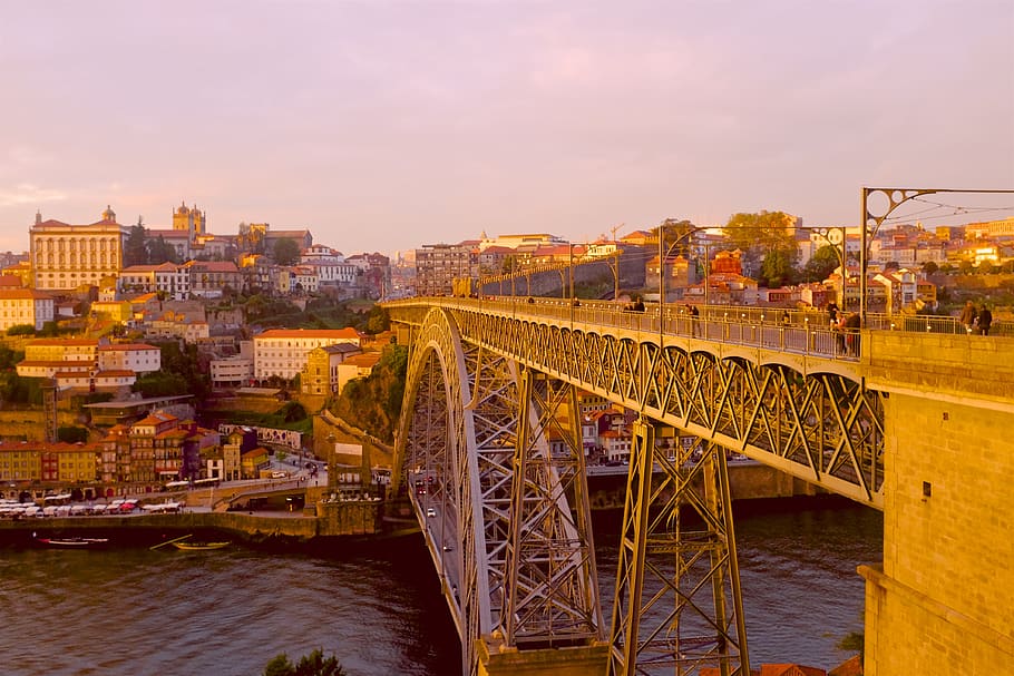 bridge, porto, portugal, city, streetview, river, sky, color