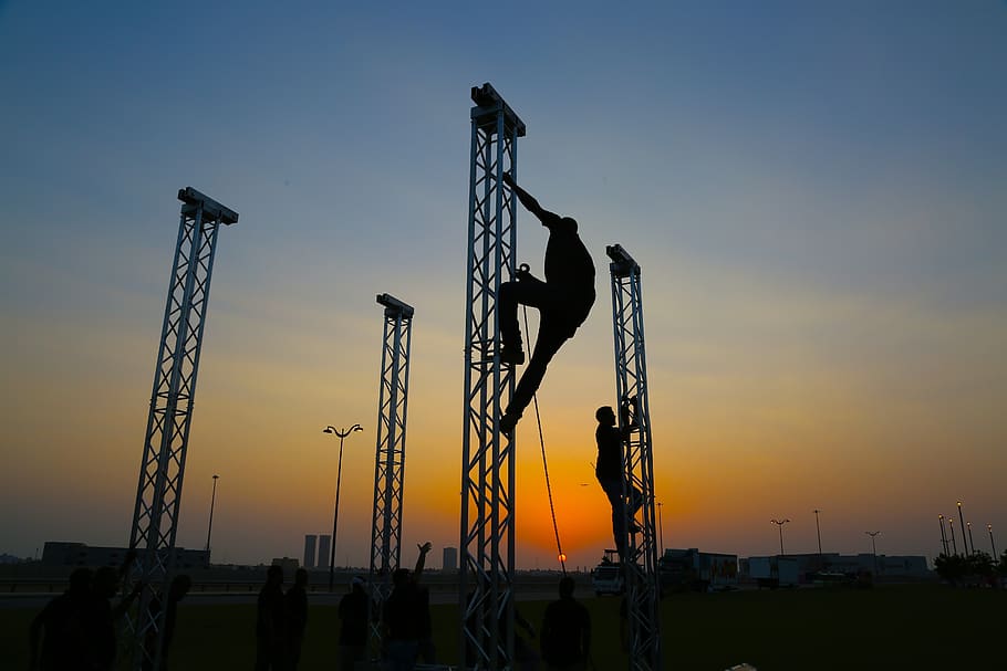 silhouette teamwork, trust, mountain, climbing, togetherness HD wallpaper