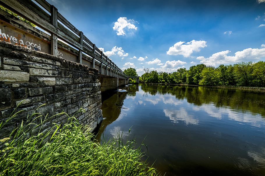 Gray Steel Bridge Near Body of Water, canal, landscape, reflection HD wallpaper
