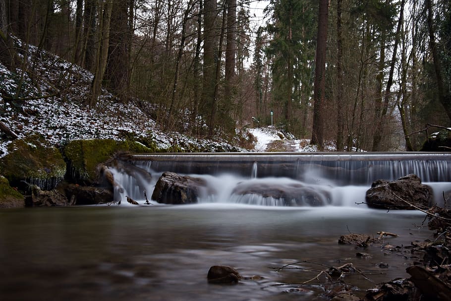long exposure, water, river, bach, waterfall, landscape, nature HD wallpaper