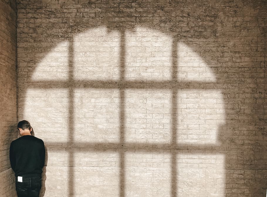 man facing brick wall, apparel, clothing, person, human, suit HD wallpaper