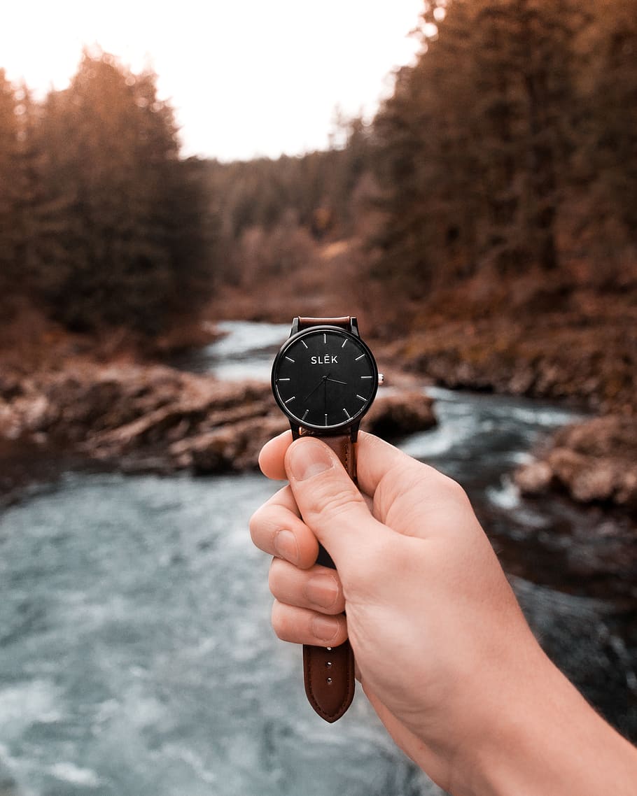 Person Holding Analog Watch Displaying 3:36, hand, water, human hand HD wallpaper