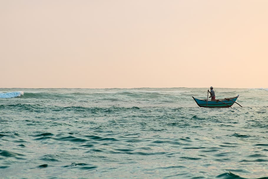 mirissa, sri lanka, fisherman, water, sea, boat, ocean, summer, HD wallpaper