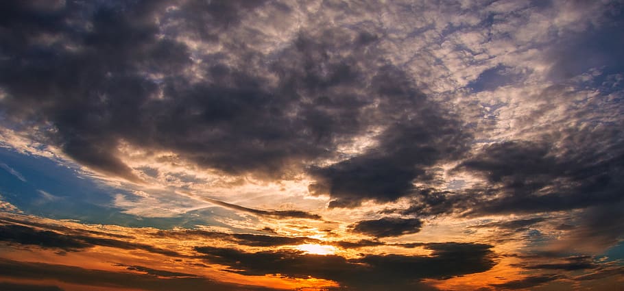 clouds, sky, shining, sunset, twilight, storm clouds, threatening HD wallpaper