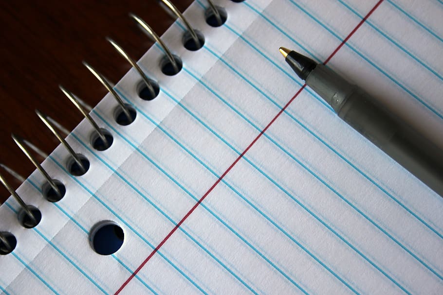 Gray Pen on Spiral Notebook, blank, close-up, composition, data HD wallpaper