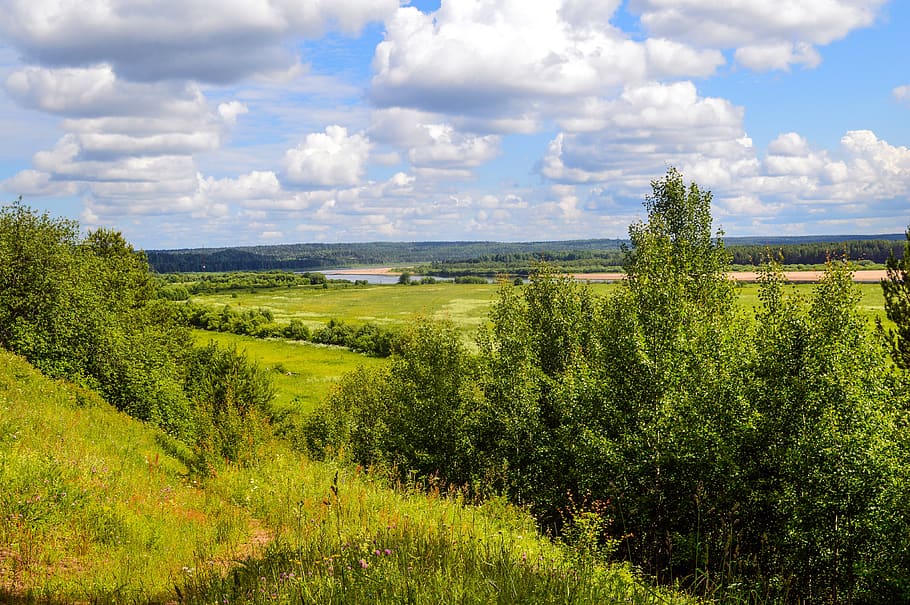 nature, north, landscape, sky, clouds, summer, atmosphere, trees HD wallpaper