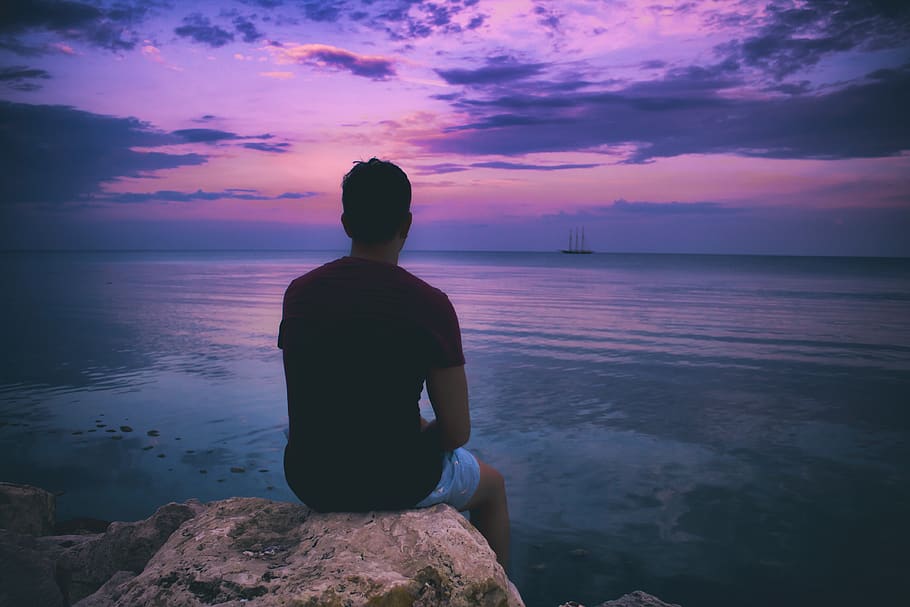 man, sea, sunset, water, sky, beauty in nature, scenics - nature HD wallpaper