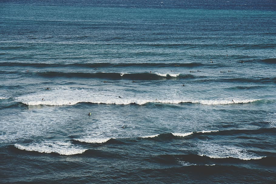 people on ocean, wave, water, surfing, paddling, waves crashing HD wallpaper