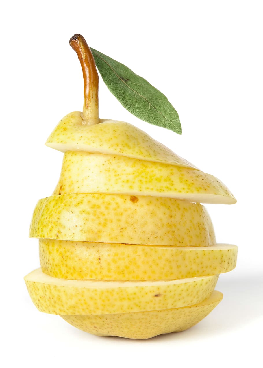 pear, pears, leaf, slice, sliced, fruit, white, food, nobody HD wallpaper