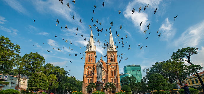 Flock of Birds Under Blue and White Sky, ancient, architecture HD wallpaper