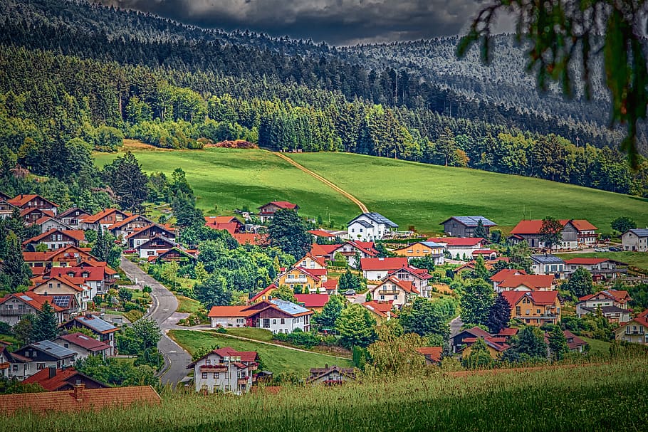 landscape, bavarian forest, sankt englmar, nature, houses, place
