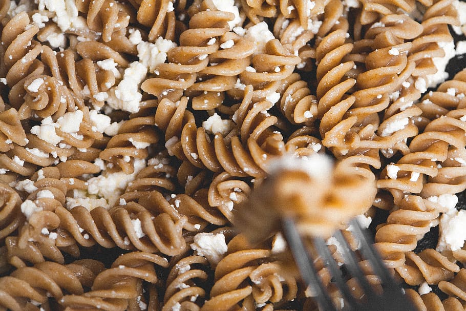 Fork over Pasta, close-up, food, food and drink, backgrounds HD wallpaper