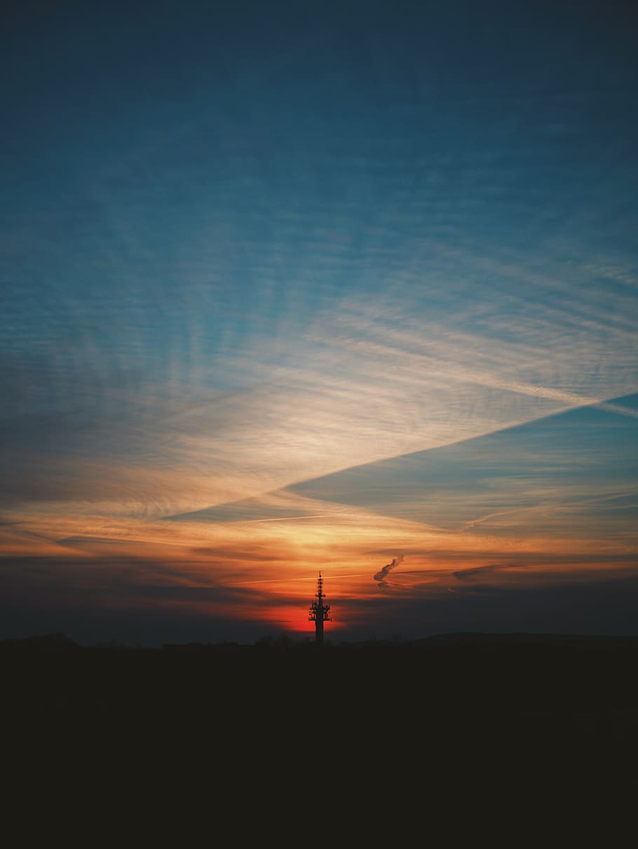 sky, sunset, clouds, view, silhouette, cloud - sky, orange color HD wallpaper