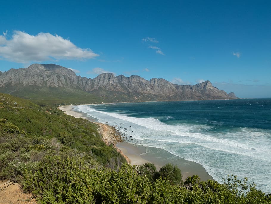 south africa, western cape, garden route, sea, mountains, water, HD wallpaper