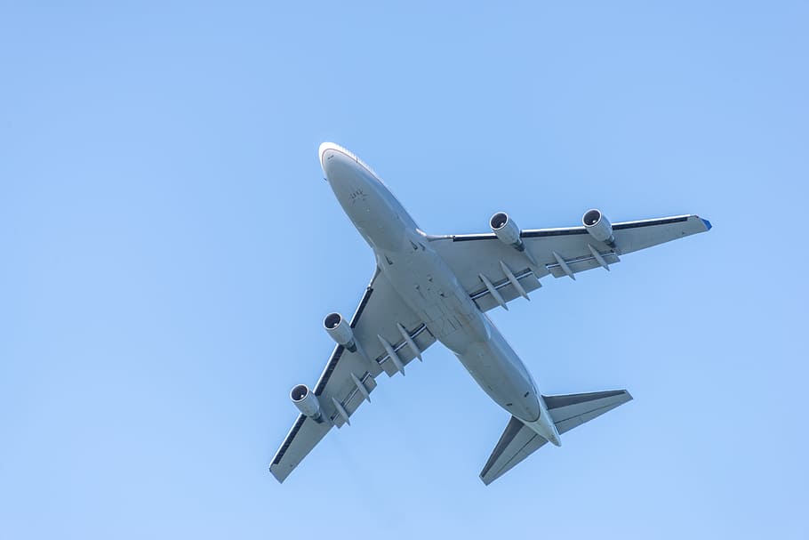 airplane, flying, sky, jet, airline, airliner, commercial, blue HD wallpaper