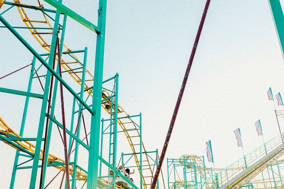 summer, fair, rollercoaster, sky, sunset, carnival, fun, colors HD wallpaper