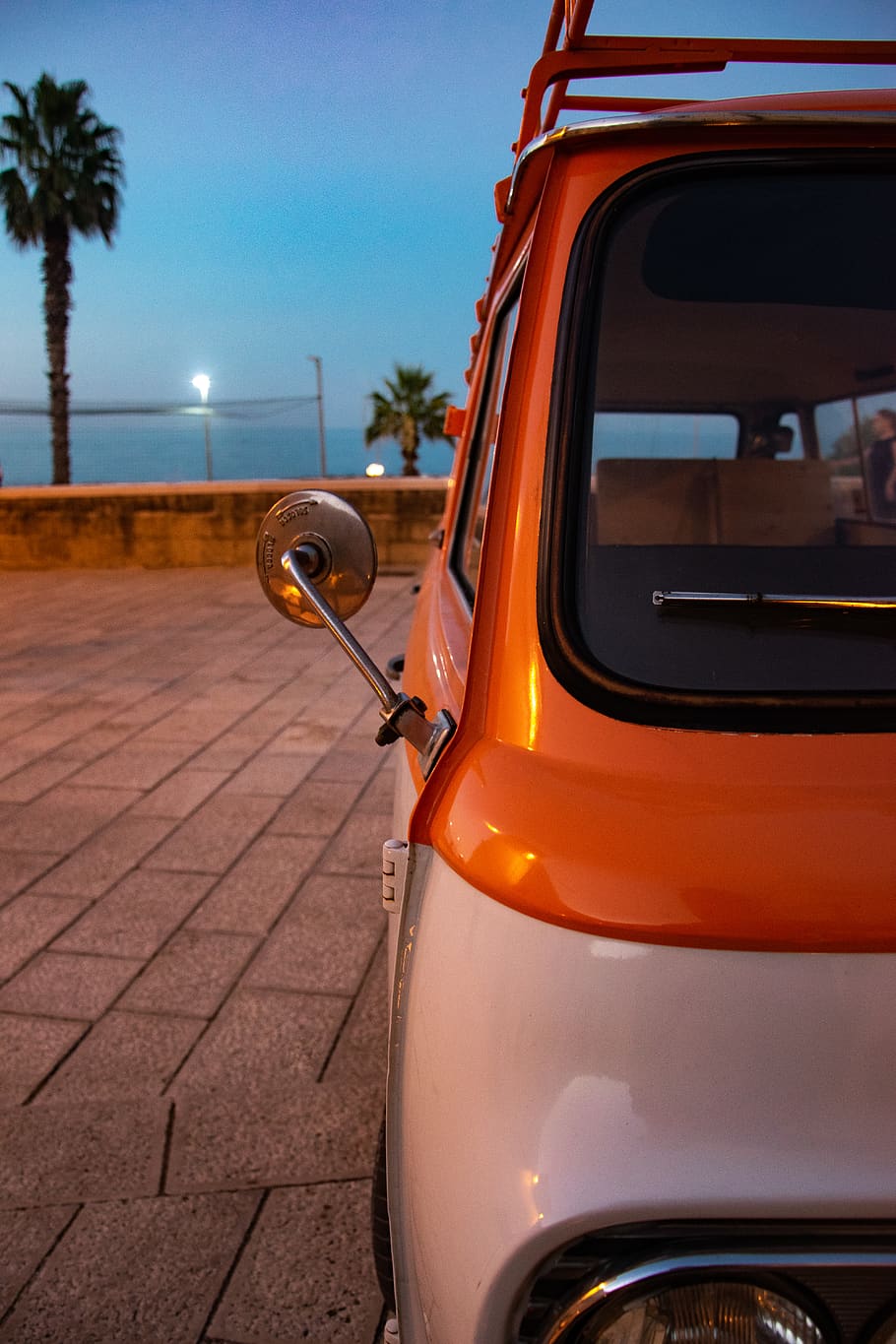 italy, bari, vintage, van, wolkswagen, rear-view mirror, orange