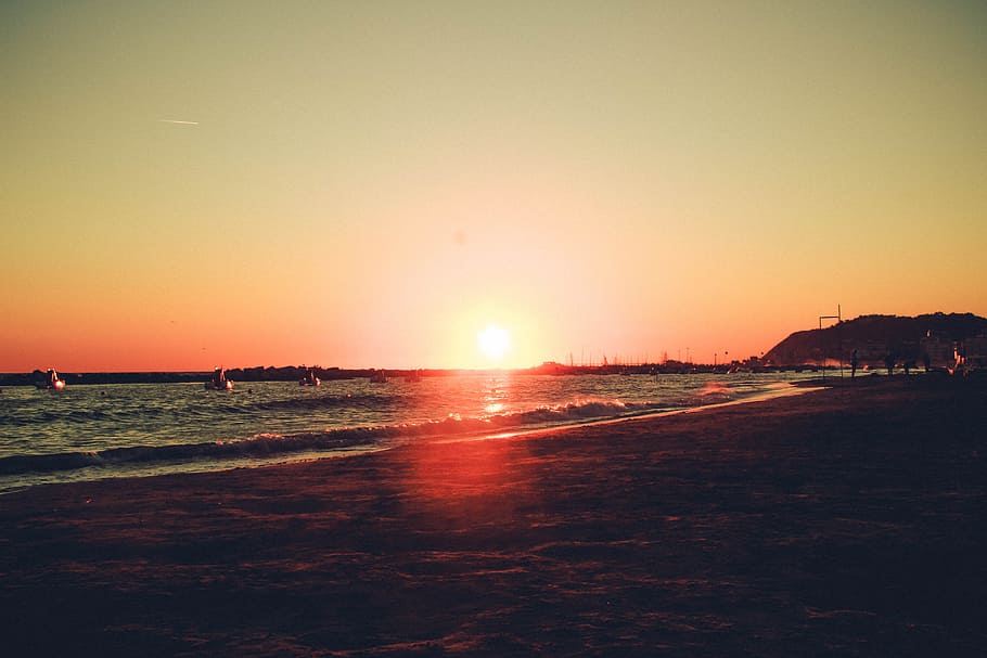 Silhouette Photography of Seashore, backlit, beach, dawn, dusk HD wallpaper