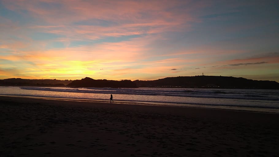 beach, sun, blue, red, can, dog, cantabria, playa, water, nature HD wallpaper