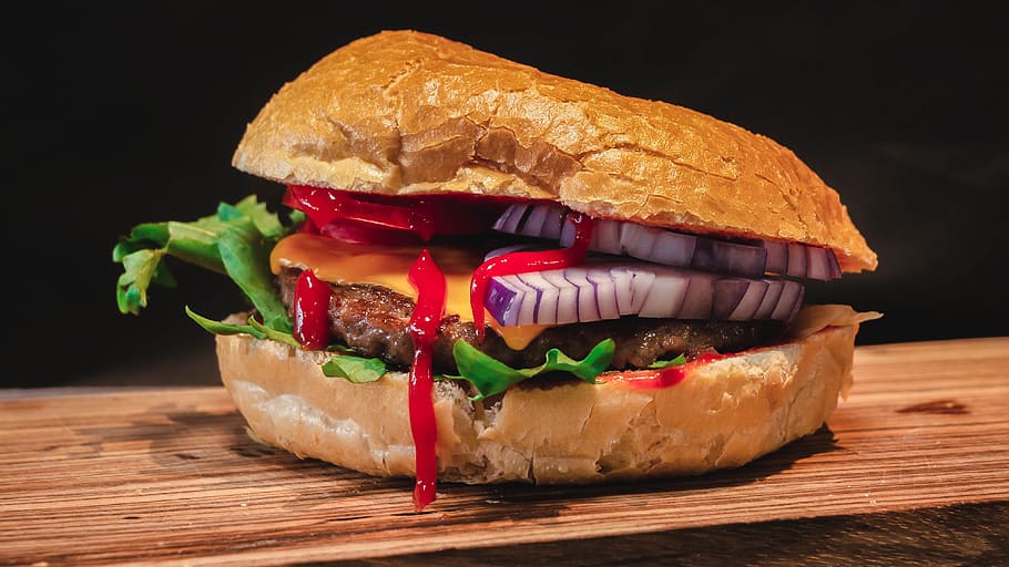 burger, food, bun, bread, sandwich, meat loaf, croissant, pork HD wallpaper