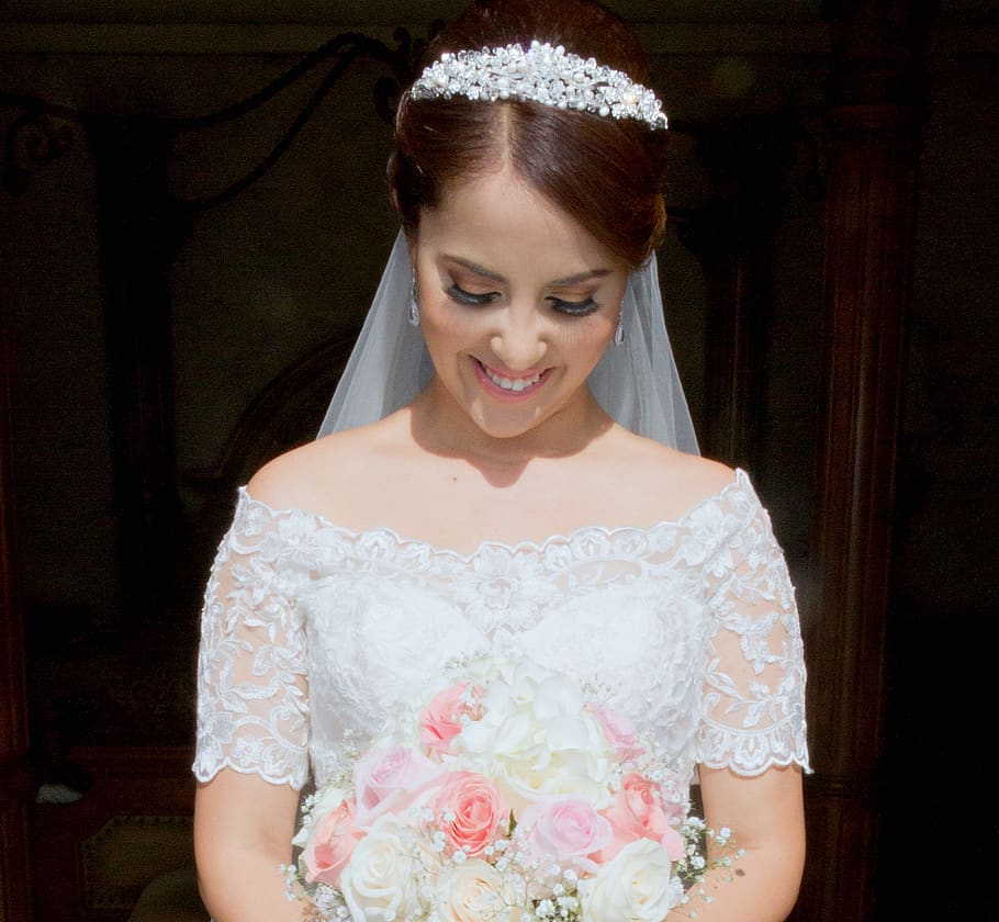 bride, smile, wedding, love, beauty, woman, celebration, wedding dress HD wallpaper