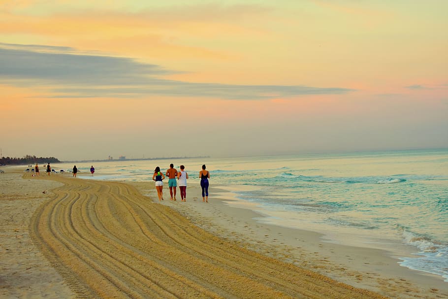 sea, ocean, beach, dawn, run, cuba, water, sky, land, sunset HD wallpaper