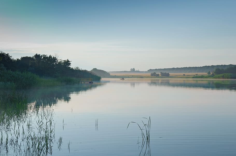 water, nature, river, reflection, lake, morning, dawn, boat HD wallpaper