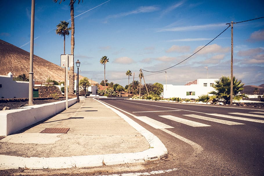 summer, road, alone, empty, quiet, street, town, village, blue sky HD wallpaper
