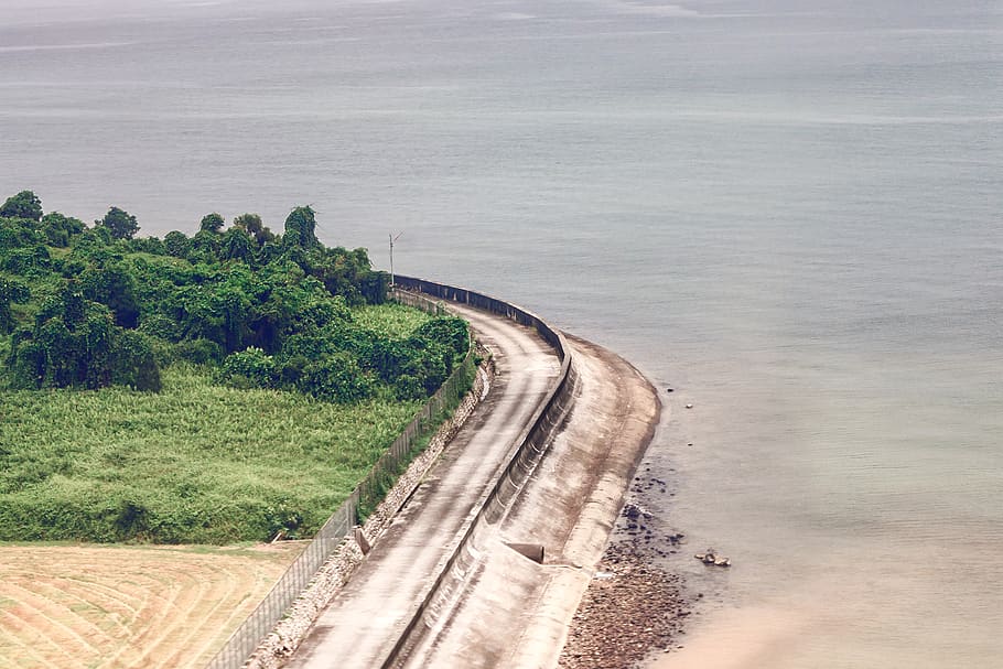 Brown Concrete Road Near Body of Water, landscape, scenic, sea HD wallpaper