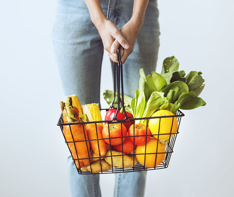 organic, vegan, vegetable, supermarket, shopping, diet, basket, HD wallpaper